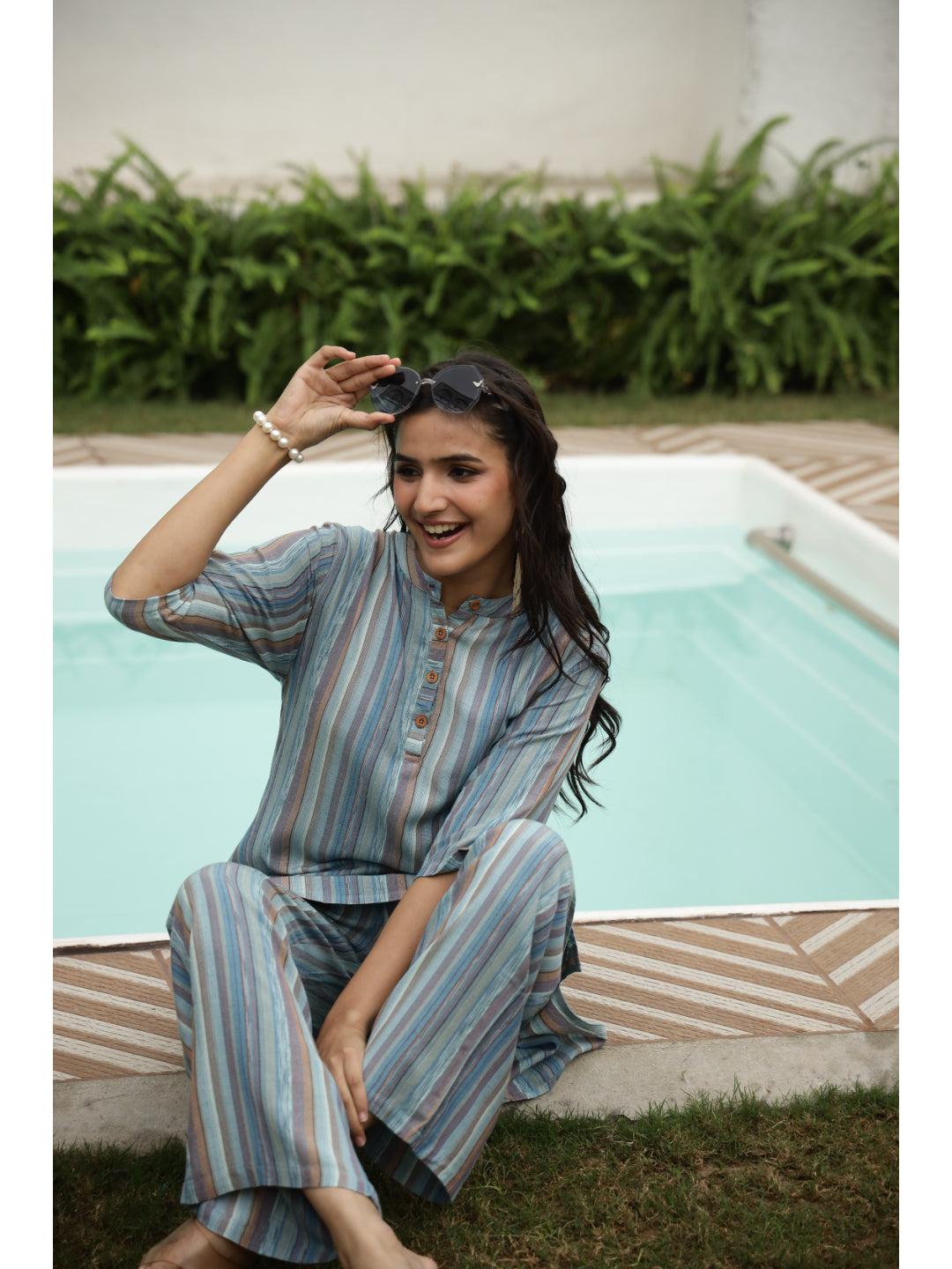 Multi Striped Three-Quarter Sleeves Kurta & Palazzo