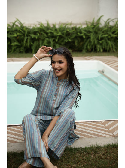 Multi Striped Three-Quarter Sleeves Kurta & Palazzo
