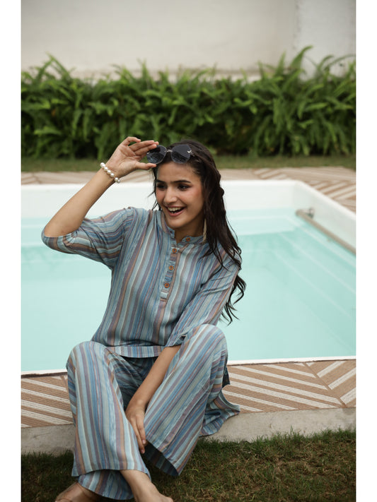 Multi Striped Three-Quarter Sleeves Kurta & Palazzo
