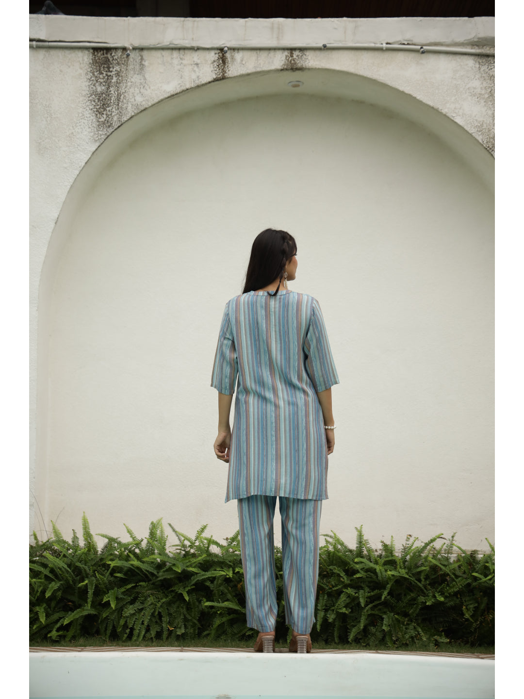 Multi Striped Three-Quarter Sleeves Kurta & Palazzo