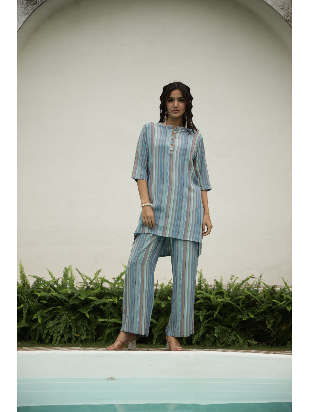 Multi Striped Three-Quarter Sleeves Kurta & Palazzo