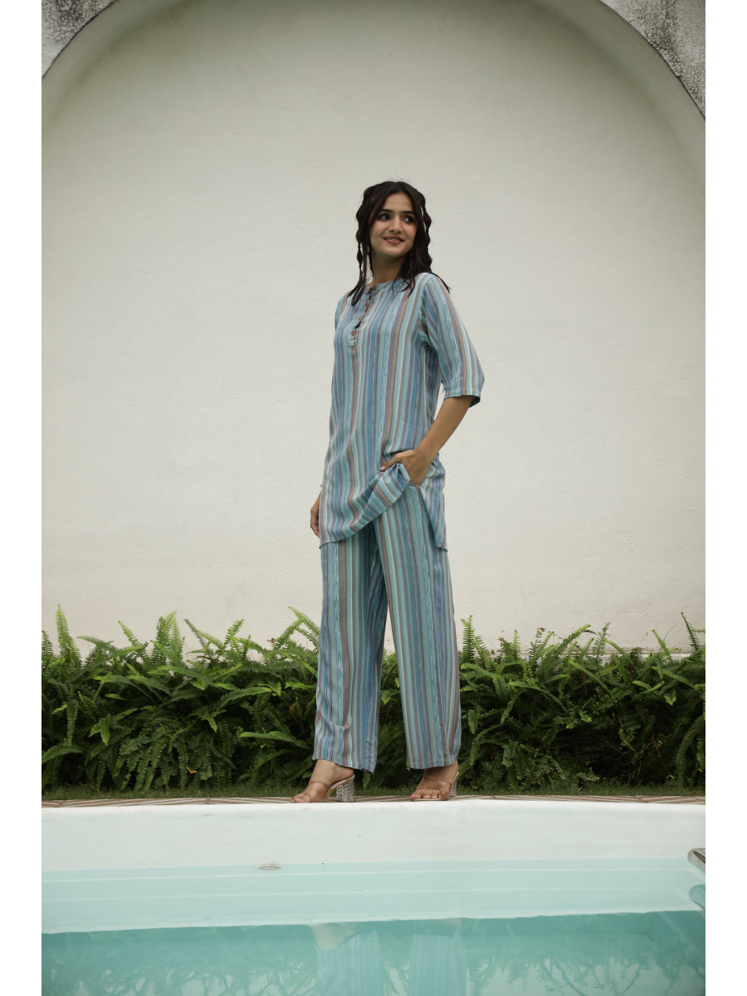 Multi Striped Three-Quarter Sleeves Kurta & Palazzo