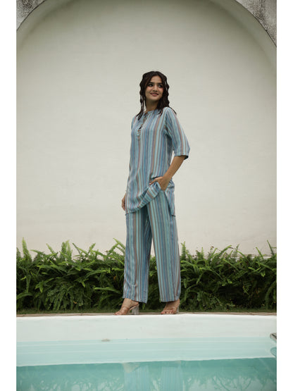 Multi Striped Three-Quarter Sleeves Kurta & Palazzo