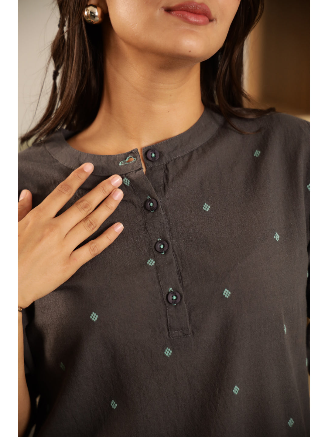 Grey Floral Three-Quarter Sleeves Kurta & Palazzo