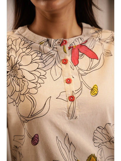 Multi Floral Three-Quarter Sleeves Kurta & Palazzo