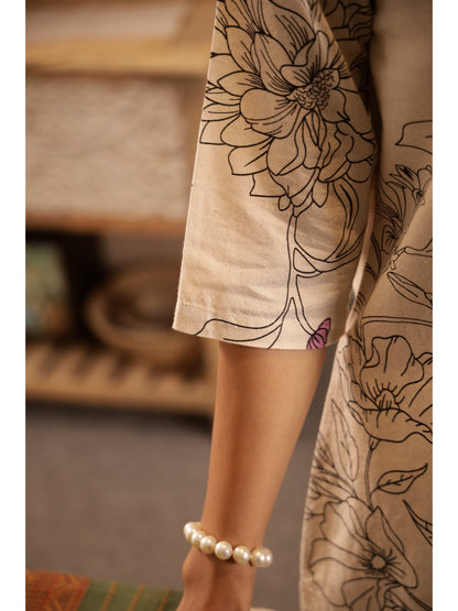 Multi Floral Three-Quarter Sleeves Kurta & Palazzo