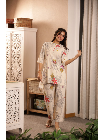 Multi Floral Three-Quarter Sleeves Kurta & Palazzo