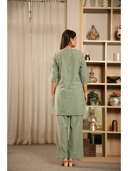 Green Floral Three-Quarter Sleeves Kurta & Palazzo