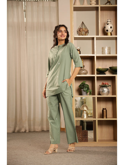 Green Floral Three-Quarter Sleeves Kurta & Palazzo