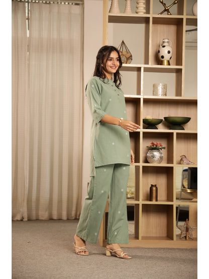 Green Floral Three-Quarter Sleeves Kurta & Palazzo