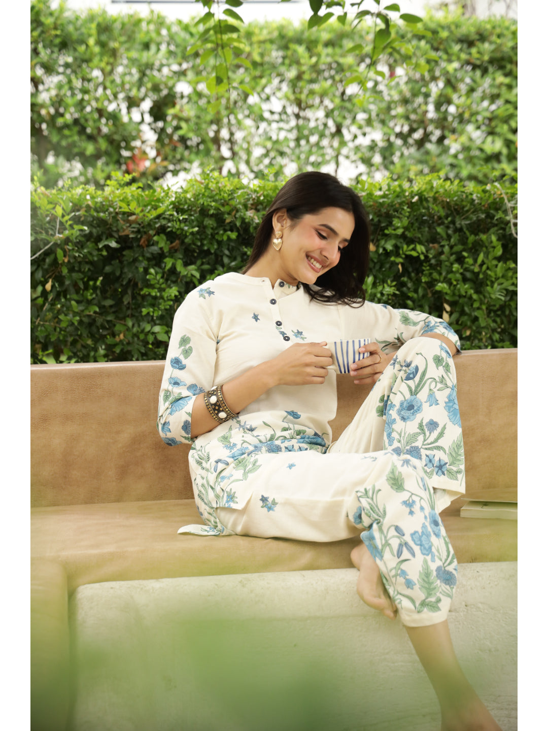 Multi Floral Three-Quarter Sleeves Kurta & Palazzo
