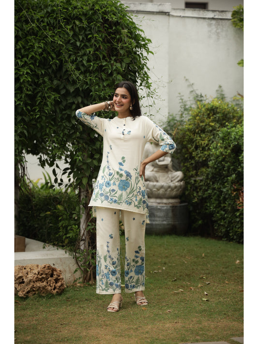 Multi Floral Three-Quarter Sleeves Kurta & Palazzo
