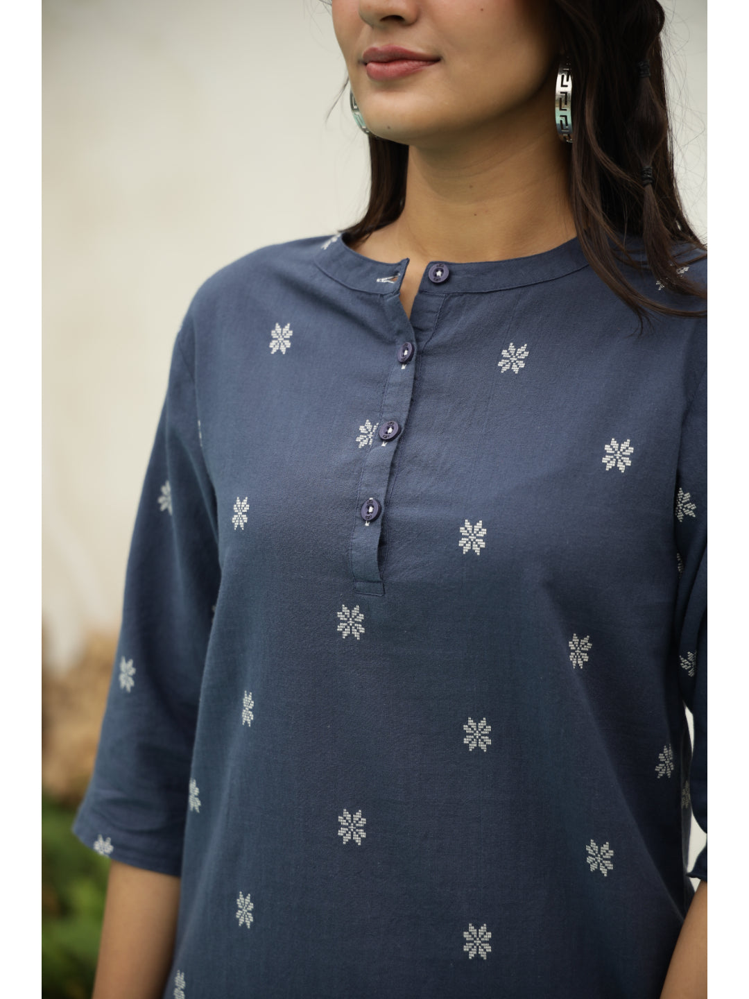 Blue Floral Three-Quarter Sleeves Kurta & Palazzo