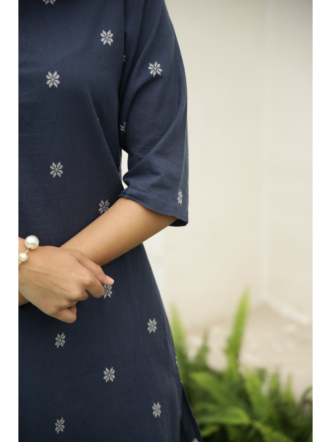 Blue Floral Three-Quarter Sleeves Kurta & Palazzo