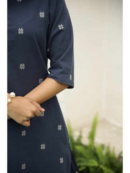 Blue Floral Three-Quarter Sleeves Kurta & Palazzo