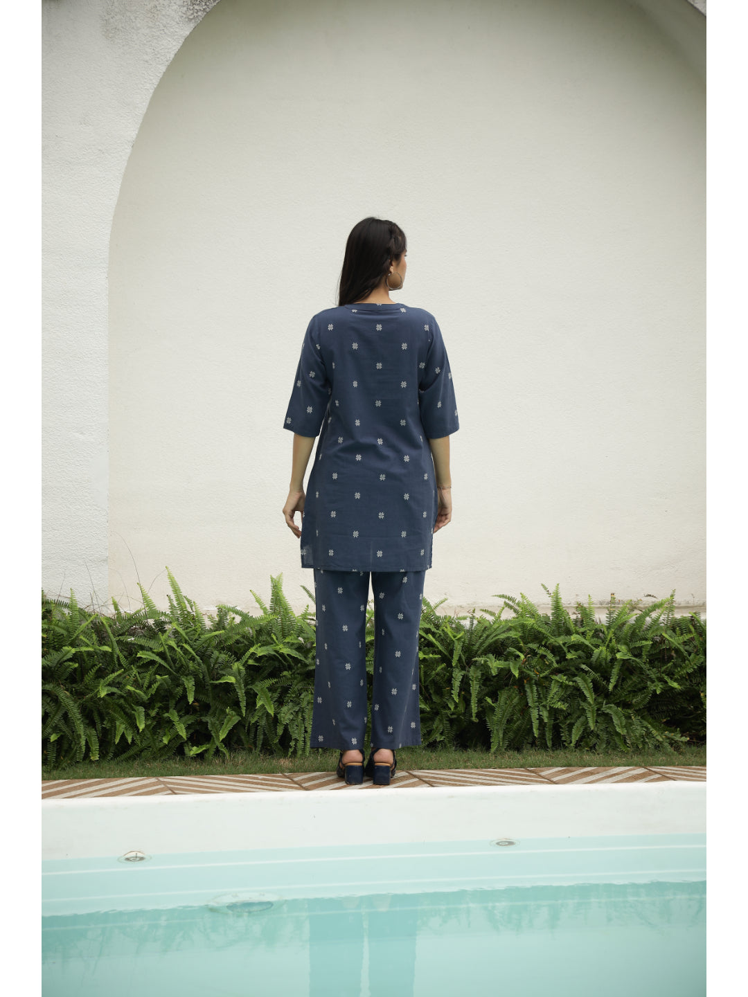 Blue Floral Three-Quarter Sleeves Kurta & Palazzo