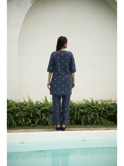 Blue Floral Three-Quarter Sleeves Kurta & Palazzo