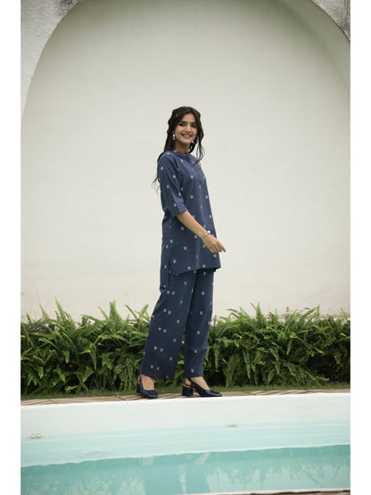 Blue Floral Three-Quarter Sleeves Kurta & Palazzo