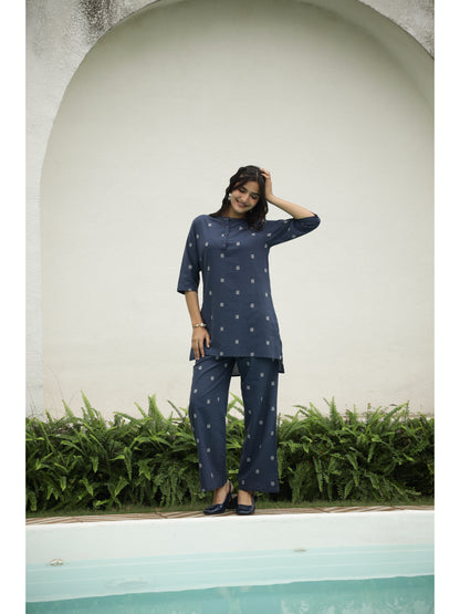 Blue Floral Three-Quarter Sleeves Kurta & Palazzo
