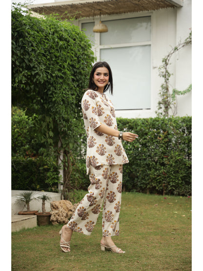 Yellow Floral Three-Quarter Sleeves Kurta & Palazzo