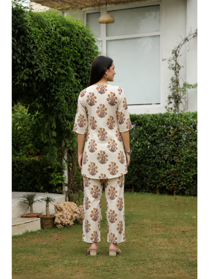 Yellow Floral Three-Quarter Sleeves Kurta & Palazzo