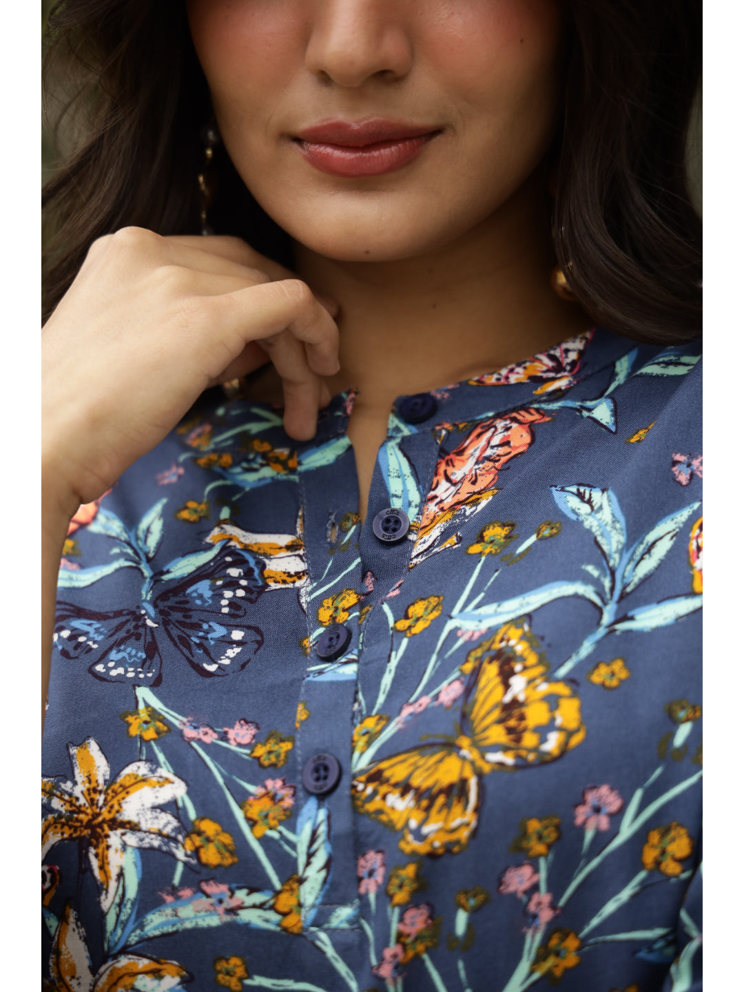 Blue Floral Three-Quarter Sleeves Kurta & Palazzo
