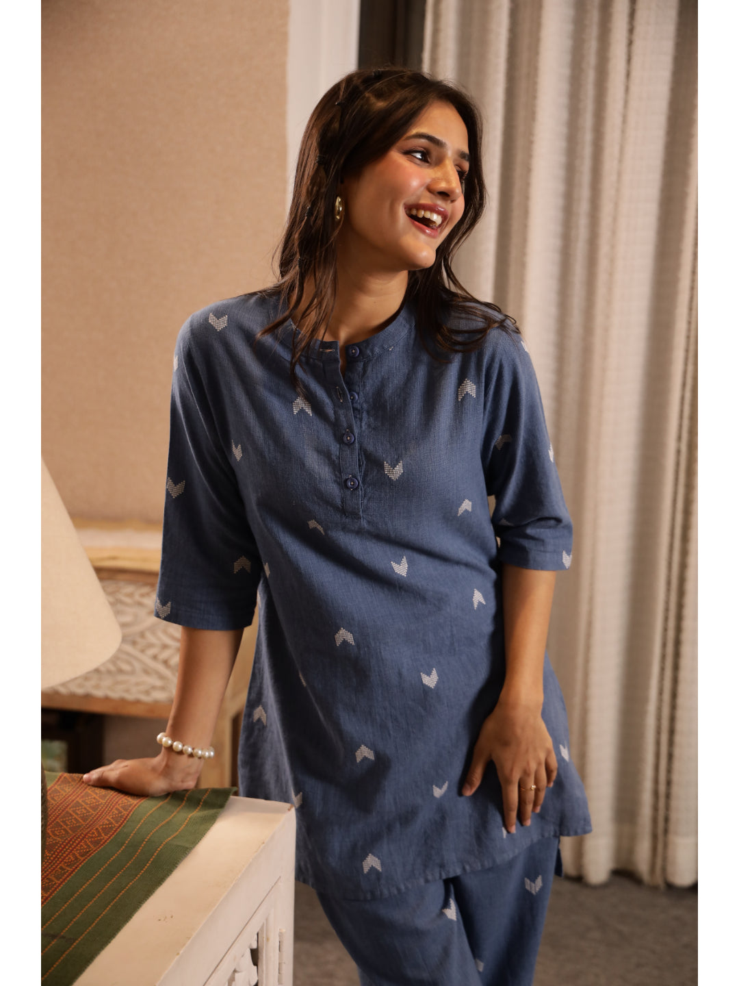 Blue Ethnic Motifs Three-Quarter Sleeves Kurta & Palazzo