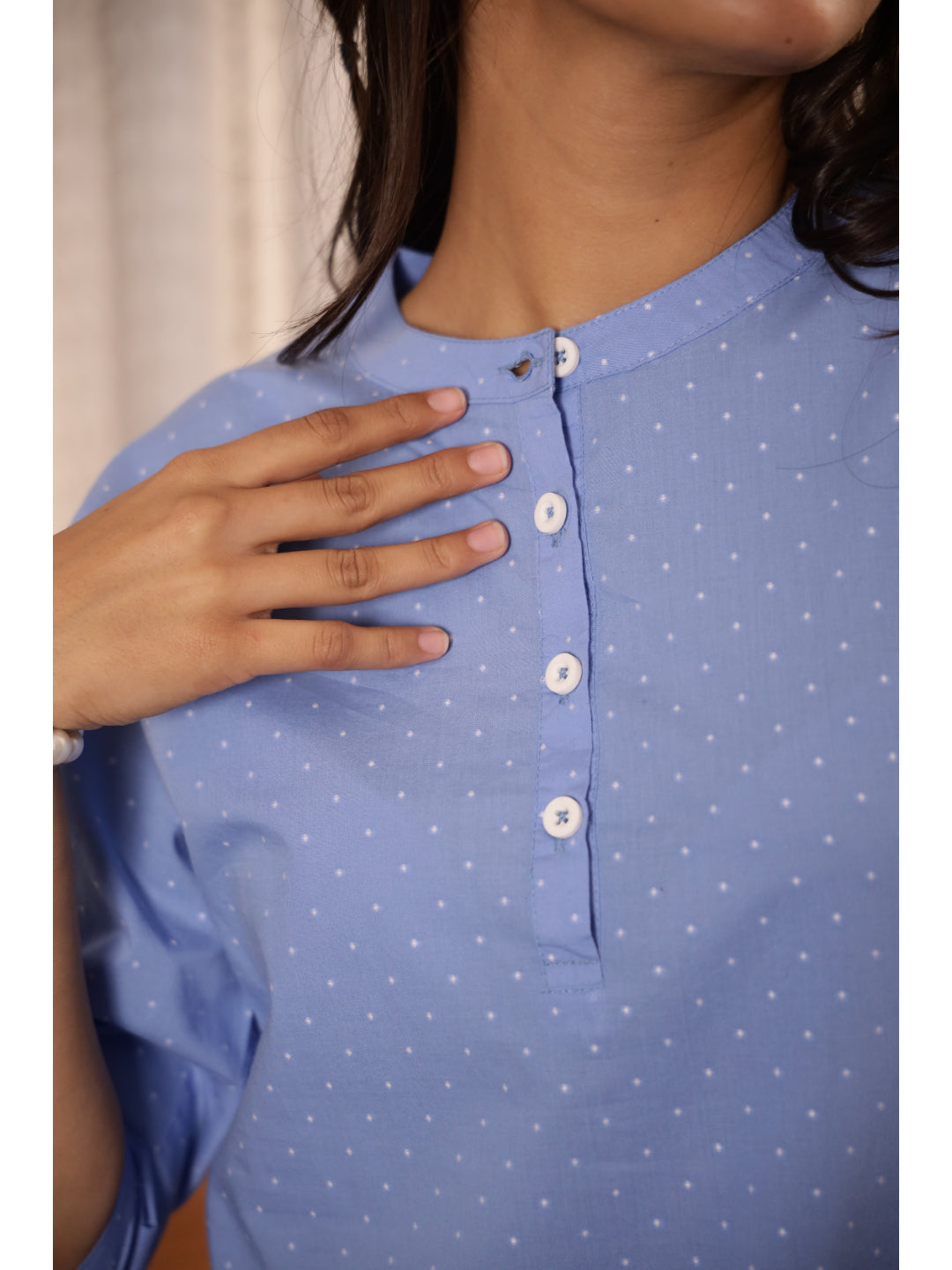 Blue Polka Dots Three-Quarter Sleeves Kurta & Palazzo