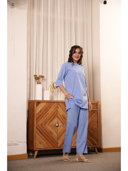 Blue Polka Dots Three-Quarter Sleeves Kurta & Palazzo