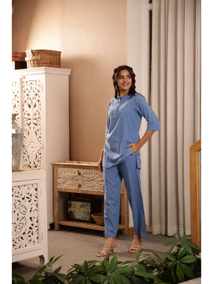 Blue Ethnic Motifs Three-Quarter Sleeves Kurta & Palazzo