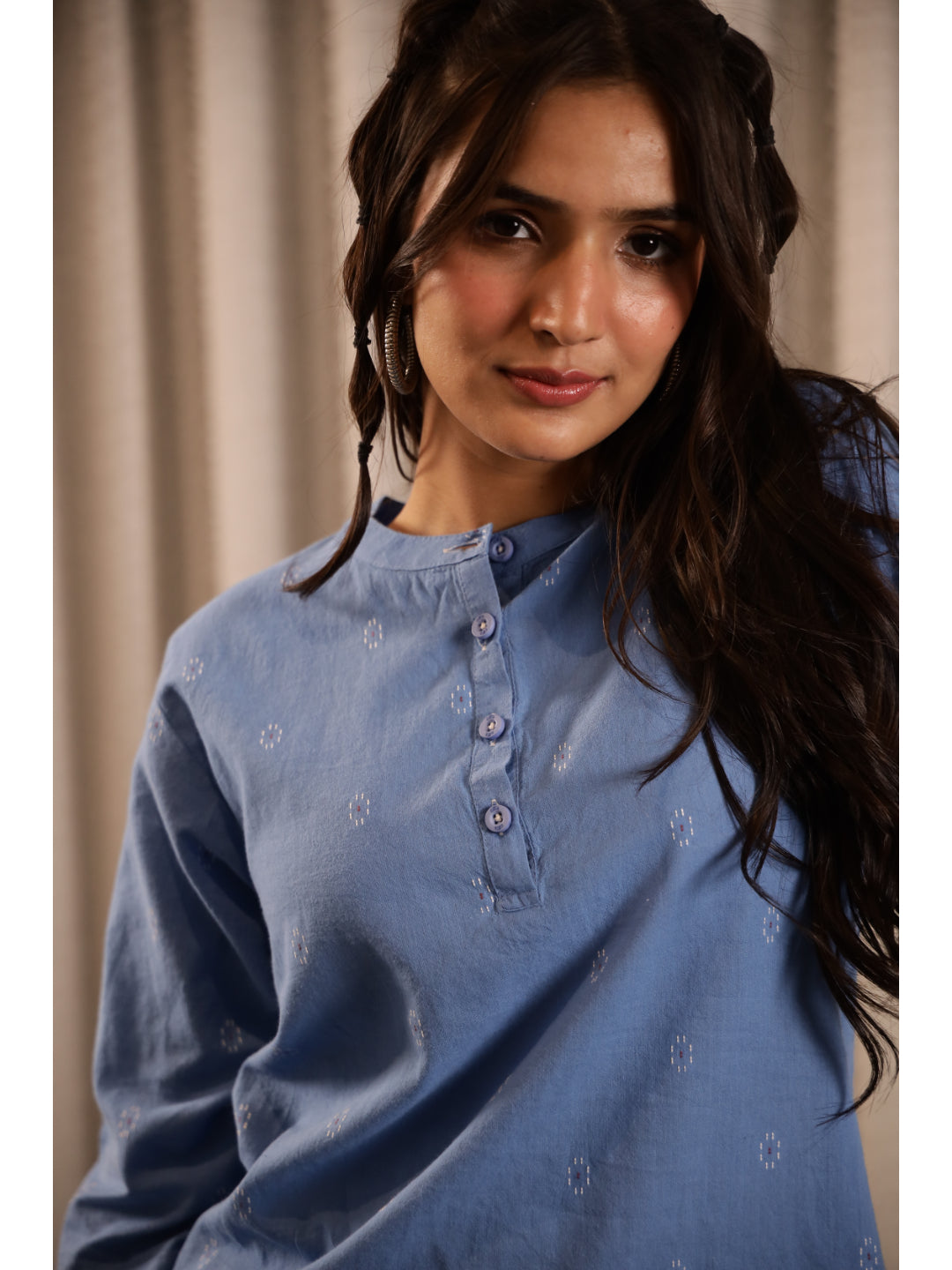 Blue Ethnic Motifs Three-Quarter Sleeves Kurta & Palazzo