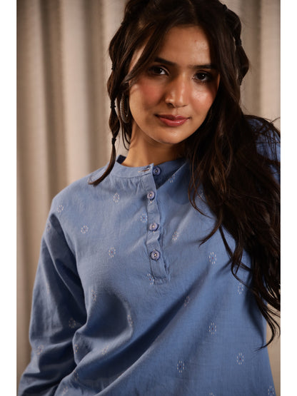 Blue Ethnic Motifs Three-Quarter Sleeves Kurta & Palazzo