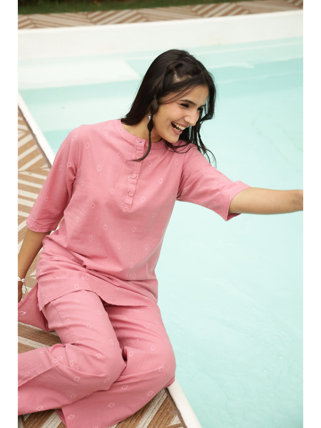 Pink Ethnic Motifs Three-Quarter Sleeves Kurta & Palazzo