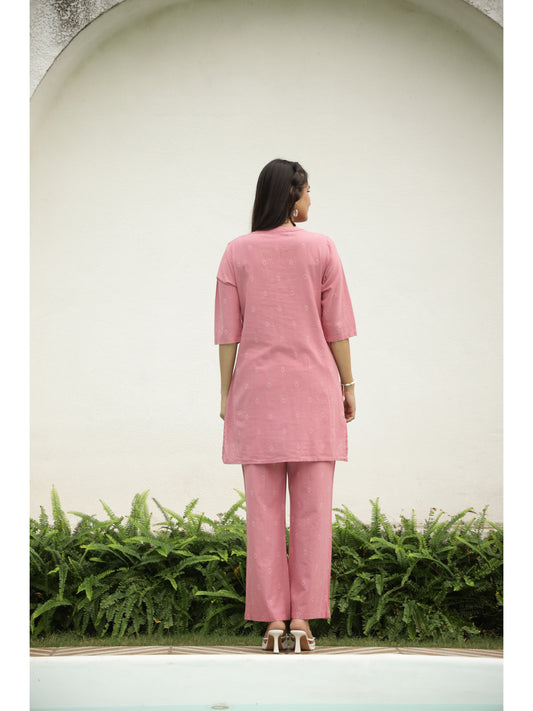 Pink Ethnic Motifs Three-Quarter Sleeves Kurta & Palazzo