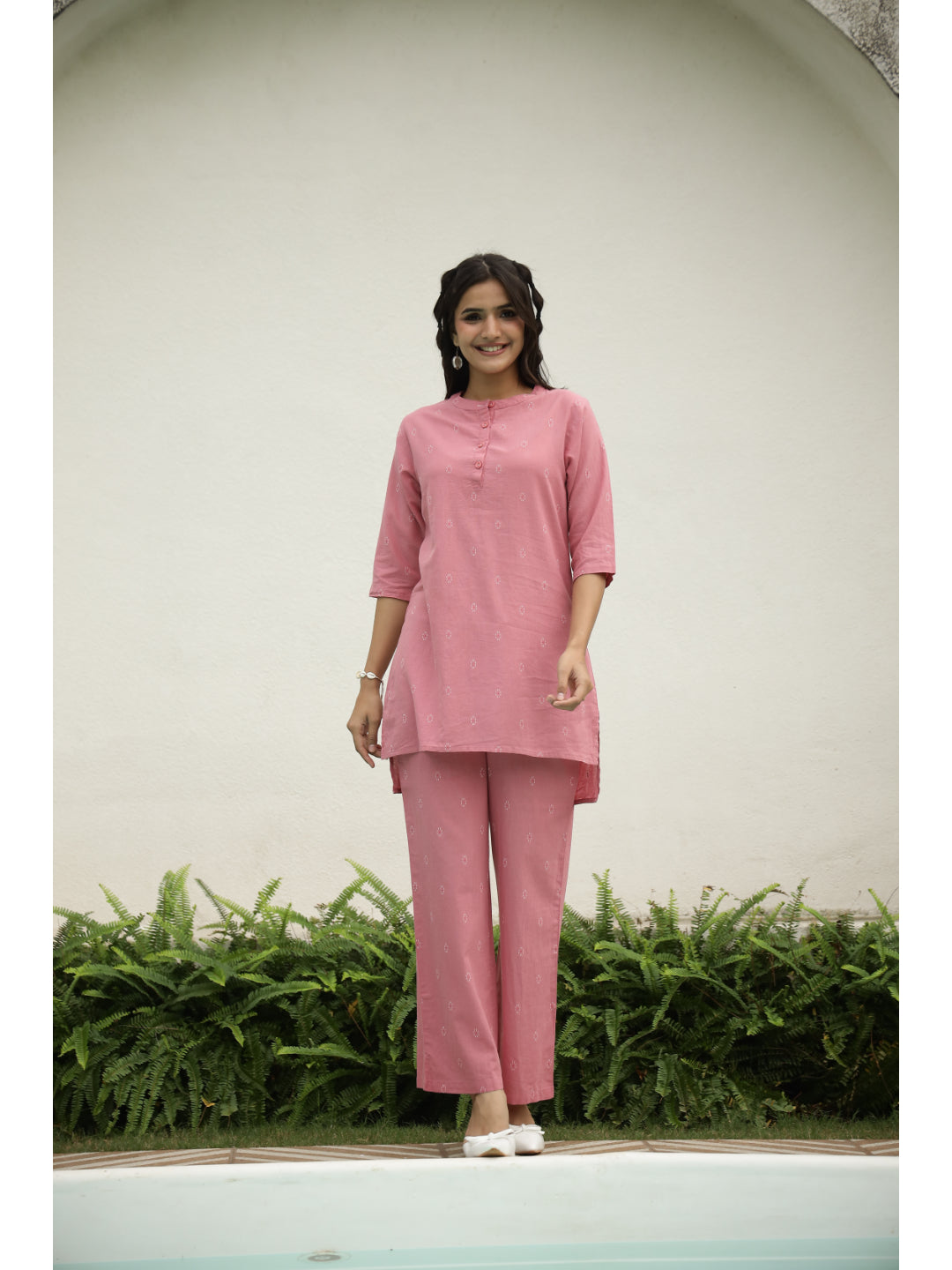 Pink Ethnic Motifs Three-Quarter Sleeves Kurta & Palazzo