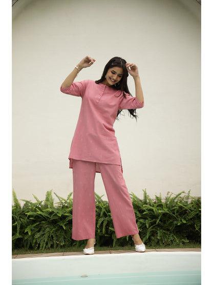 Pink Ethnic Motifs Three-Quarter Sleeves Kurta & Palazzo