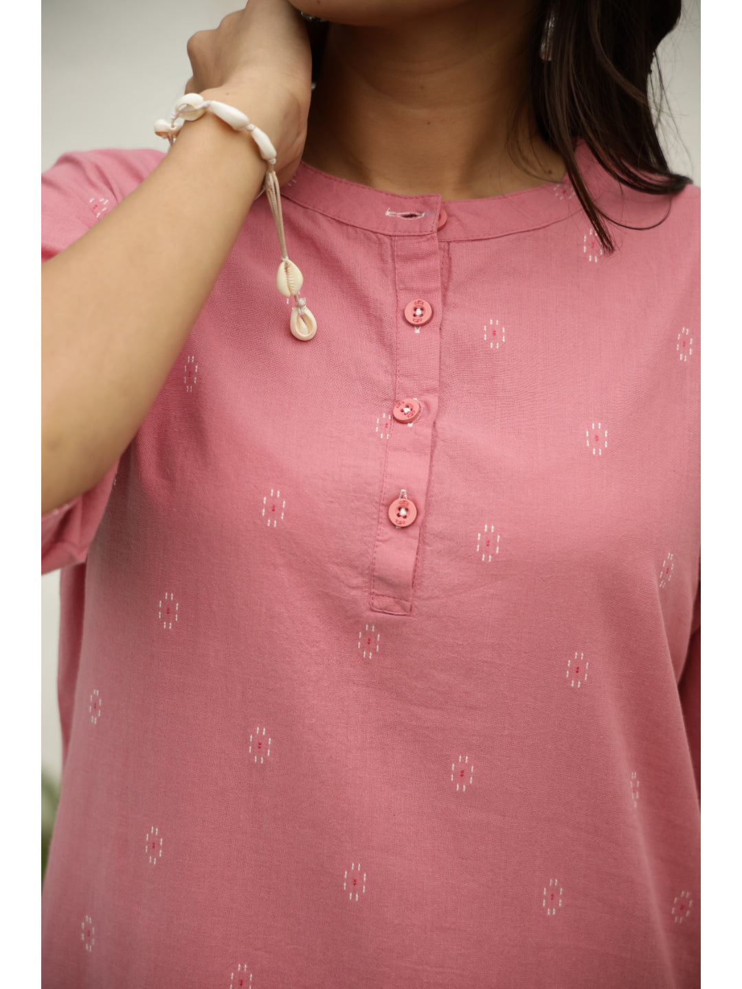 Pink Ethnic Motifs Three-Quarter Sleeves Kurta & Palazzo