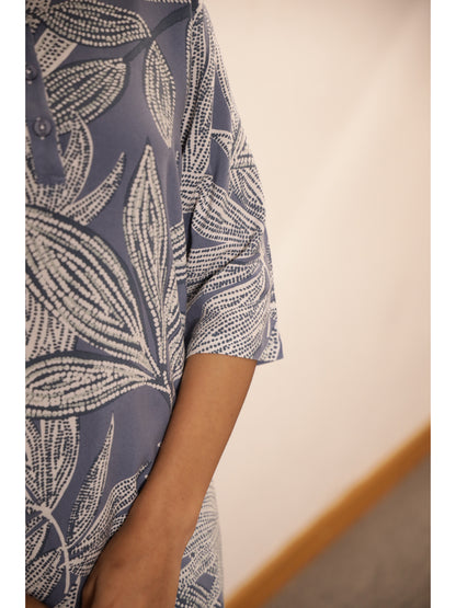 Grey Floral Three-Quarter Sleeves Kurta & Palazzo