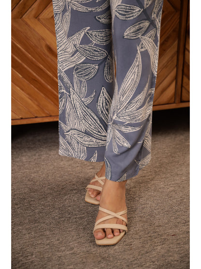Grey Floral Three-Quarter Sleeves Kurta & Palazzo