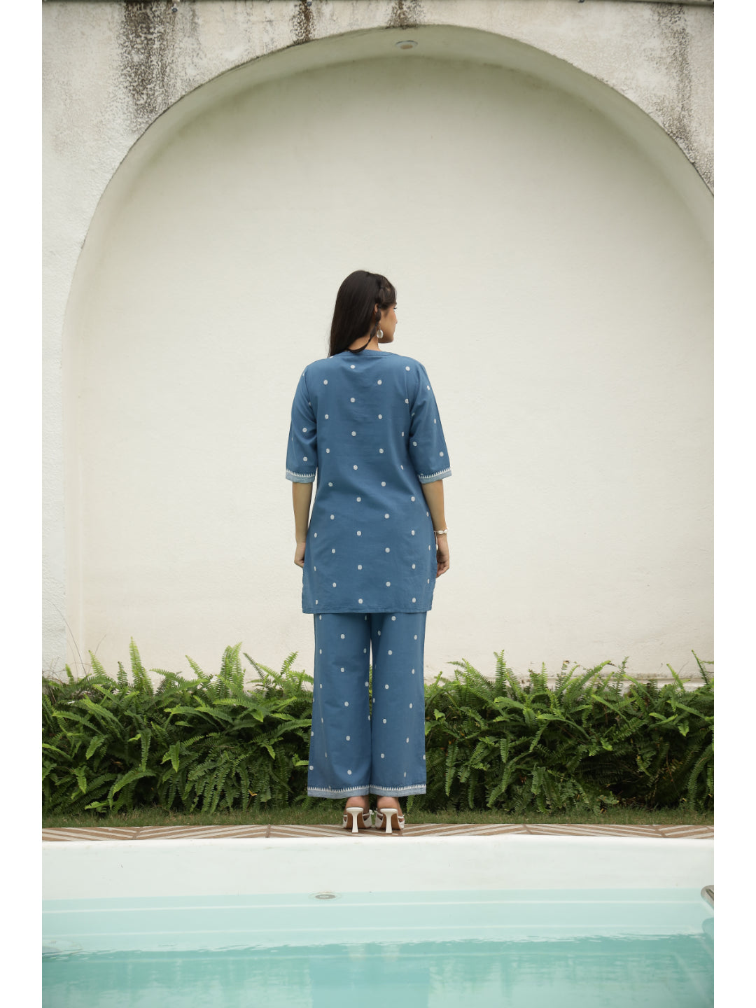 Blue Ethnic Motifs Three-Quarter Sleeves Kurta & Palazzo