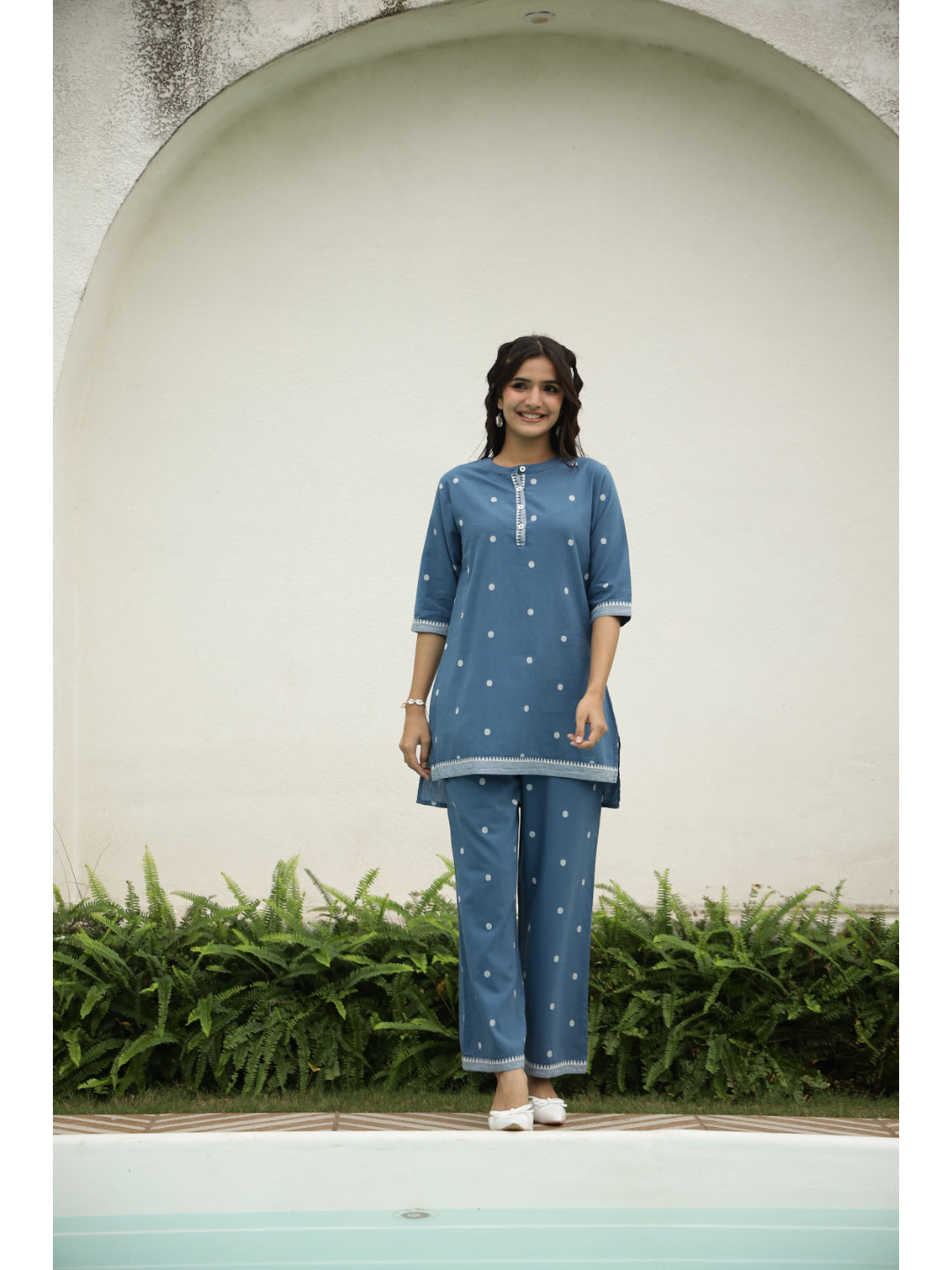 Blue Ethnic Motifs Three-Quarter Sleeves Kurta & Palazzo