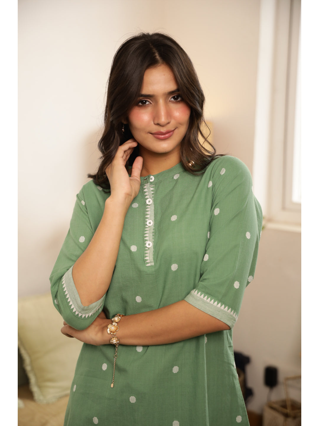 Green Ethnic Motifs Three-Quarter Sleeves Kurta & Palazzo