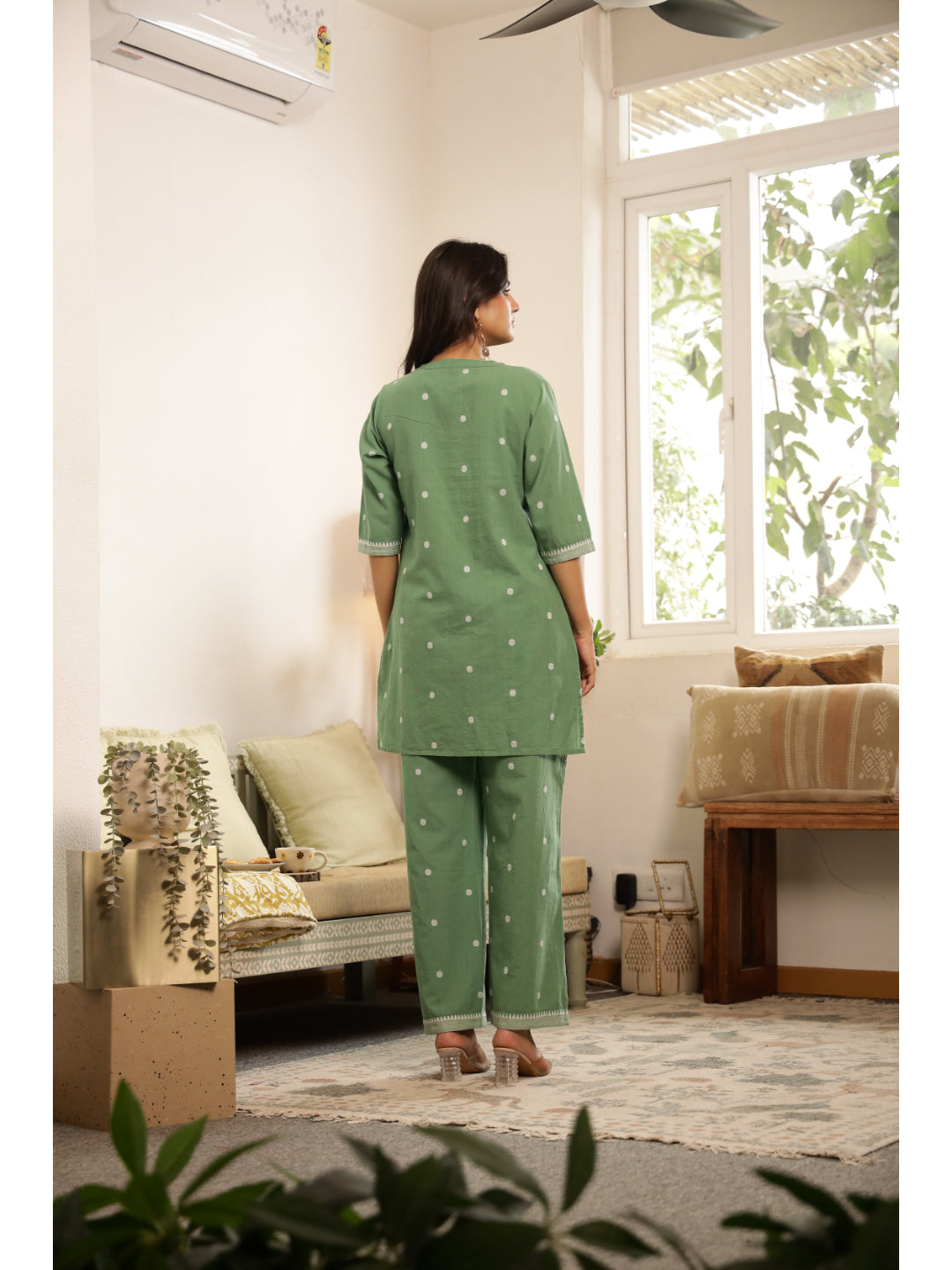 Green Ethnic Motifs Three-Quarter Sleeves Kurta & Palazzo