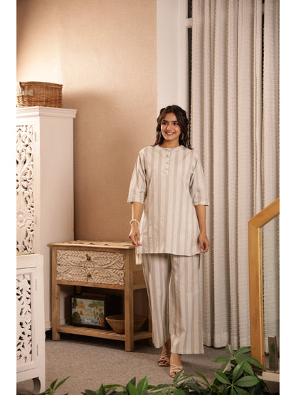 Multi Striped Three-Quarter Sleeves Kurta & Palazzo