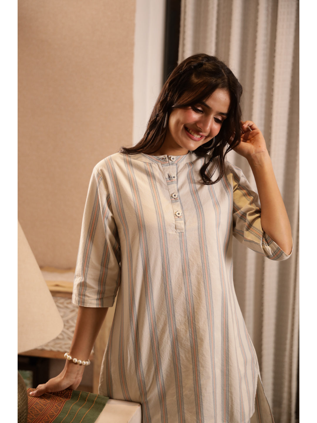 Multi Striped Three-Quarter Sleeves Kurta & Palazzo
