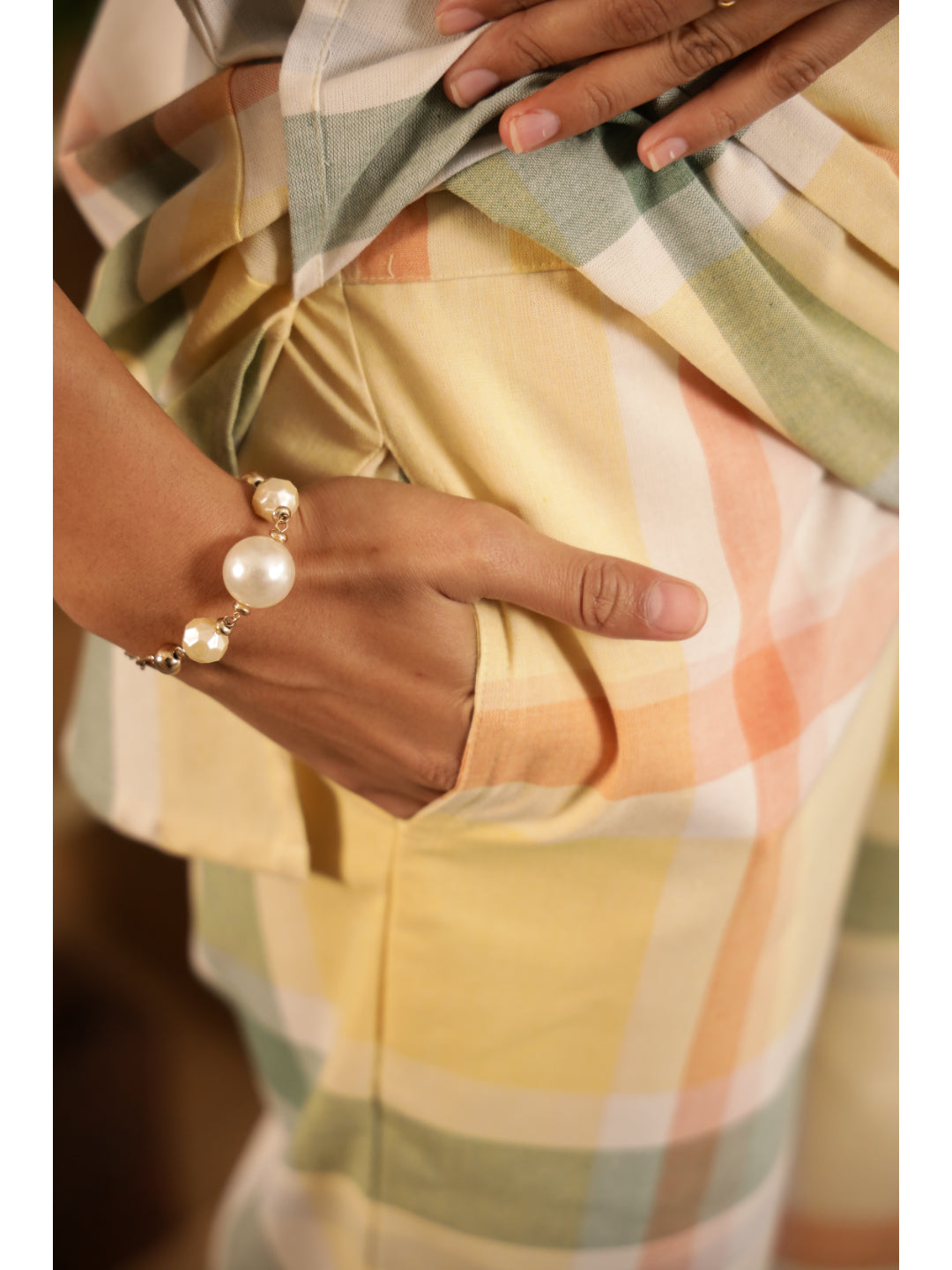 Green Checked Three-Quarter Sleeves Kurta & Palazzo