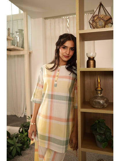 Green Checked Three-Quarter Sleeves Kurta & Palazzo