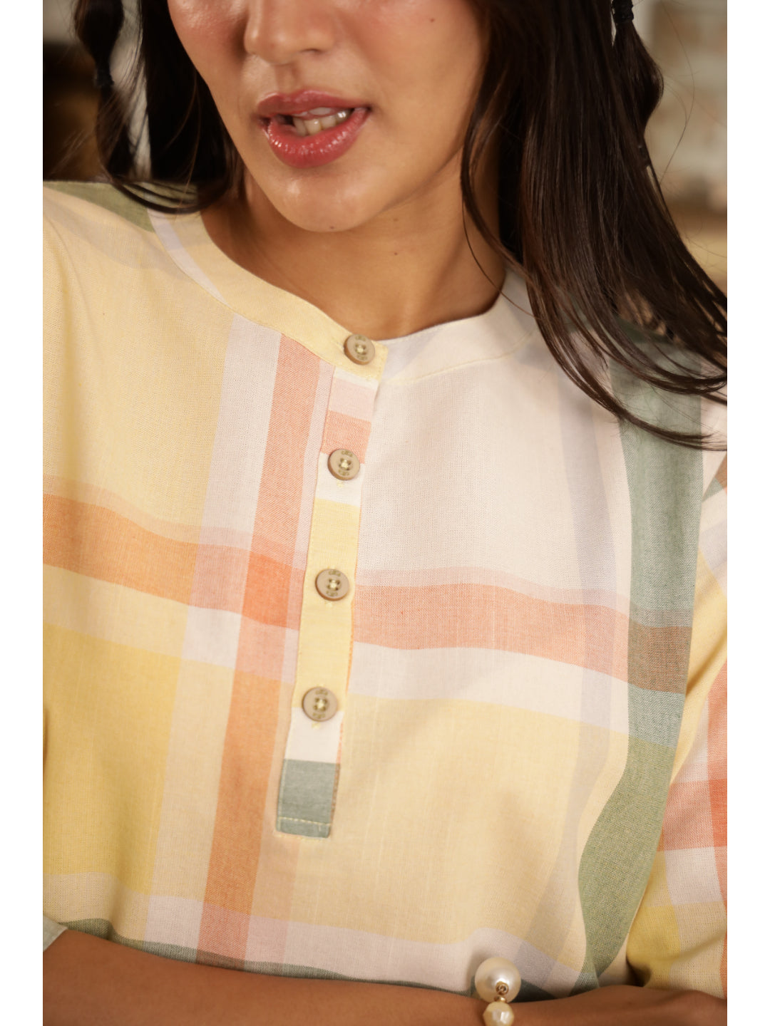 Green Checked Three-Quarter Sleeves Kurta & Palazzo