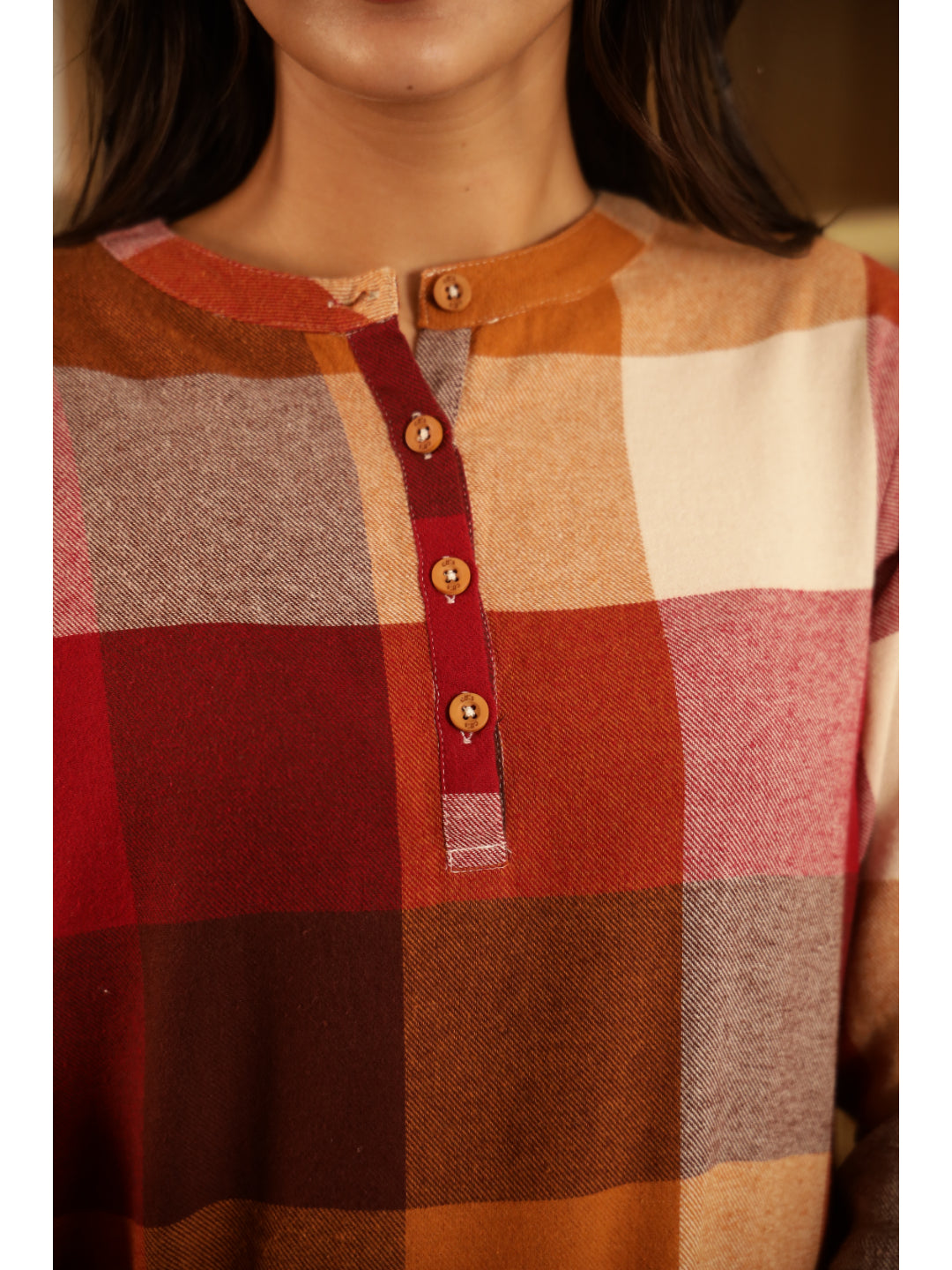 Red Checked Three-Quarter Sleeves Kurta & Palazzo