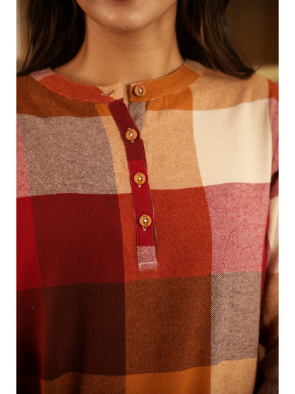 Red Checked Three-Quarter Sleeves Kurta & Palazzo